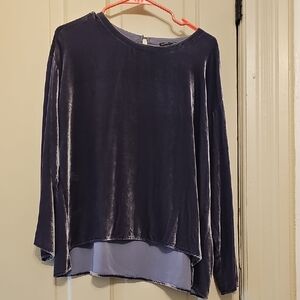 Eileen Fisher Velvet Long Sleeve Top in Deep Purple